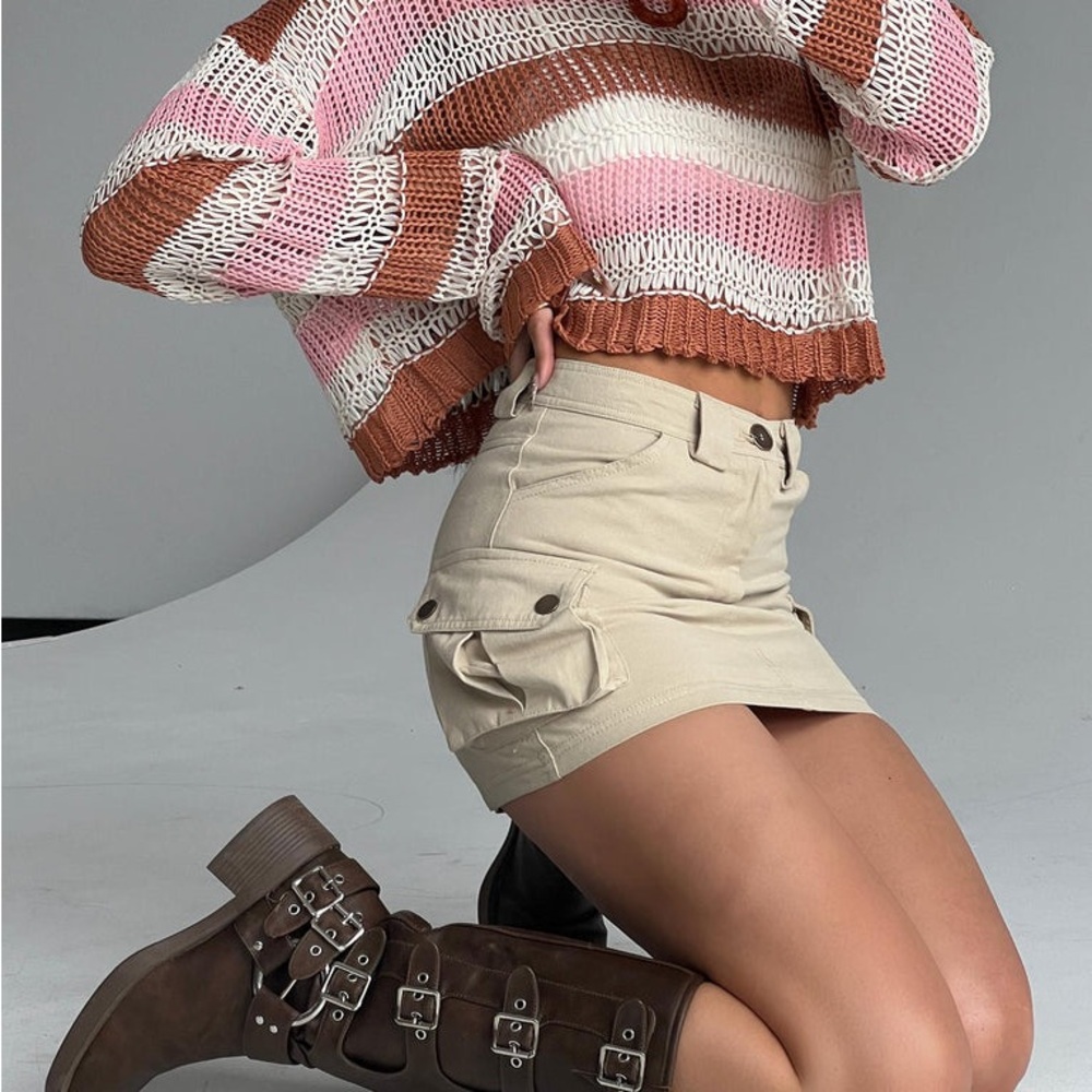 NWT Princess Polly Lydie Cargo Mini Skirt, Beige, US 6